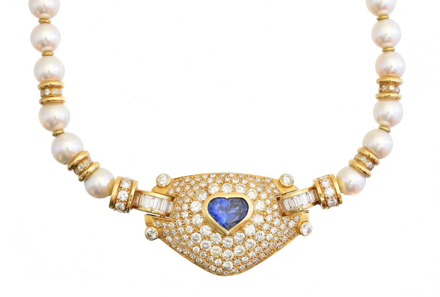Adler sapphire diamond and cultured pearl necklace